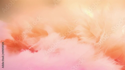 Closeup of a romantic and ethereal Peach Fuzz color backdrop, with a blend of soft peach and blush tones and a touch of shimmery gold accents. photo
