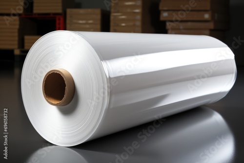 Ultra large roll polyethylene stretch film. Generative AI. photo