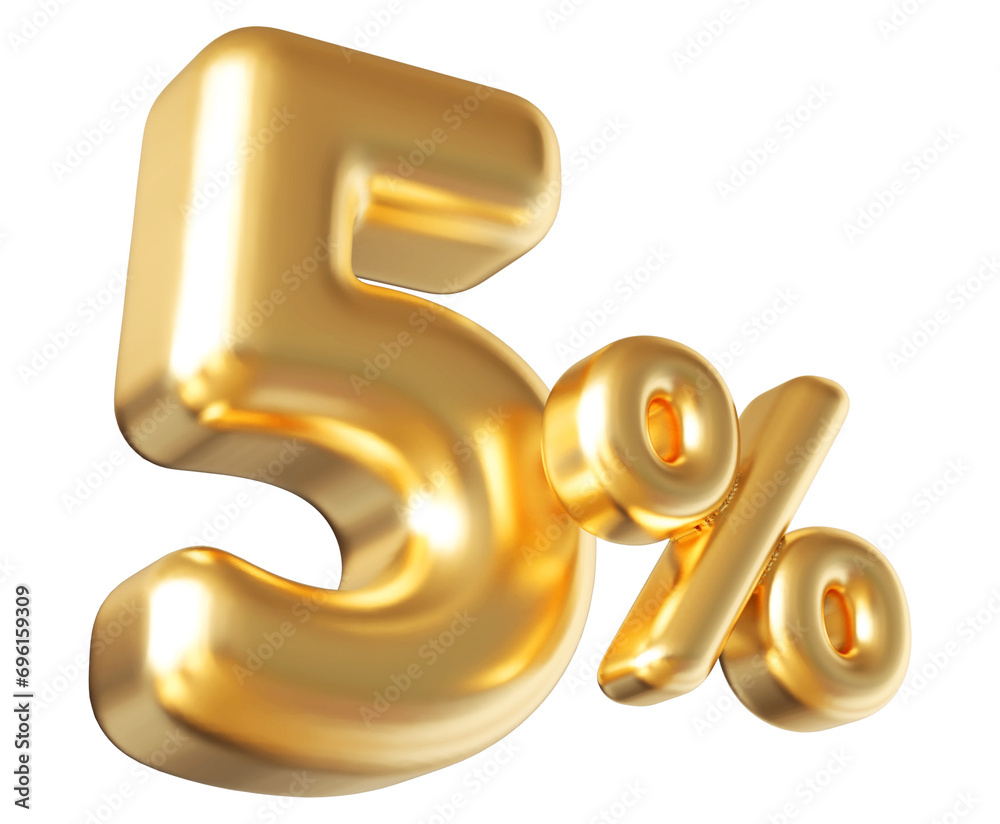 5 percent off sale gold number discount 3d render 5 percent off sale gold number discount 3d render