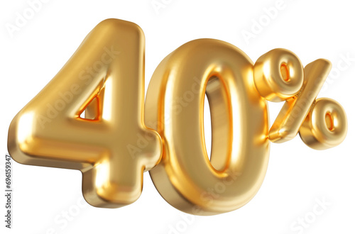 40 percent off sale gold number discount 3d render