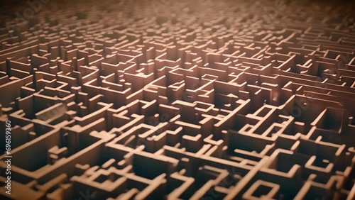 A maze with dead ends and multiple paths, illustrating the confusion and disorientation experienced by those with PTSD. minimal 2d animation Psychology art concept photo