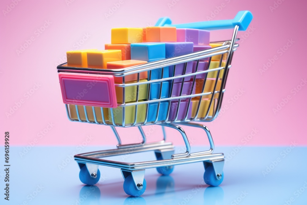 Super premium 3d of shopping cart isolated on pastel background. Generative AI.