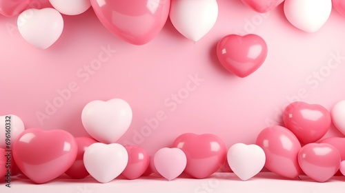 Heart-Shaped Balloons in Various Pink Shades on a Pastel Background © JD