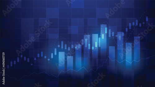 finance background with stock market statistic trend with candlesticks and bar chart