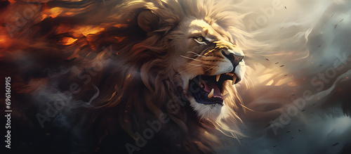 An ethereal digital painting capturing the essence of a lion with fluid brushstrokes, highlighting the regality and grace of this magnificent creature. Generative AI