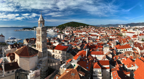 Aerial view of centre of Split, Croatia, with Saint Domnius Catedral (Sveti Duje) and Diocletian's palace (Dioklecianova palaca). photo