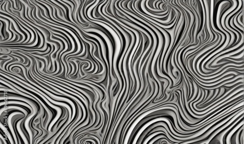 Curved wavy white thin lines on plain black background from AI Generative