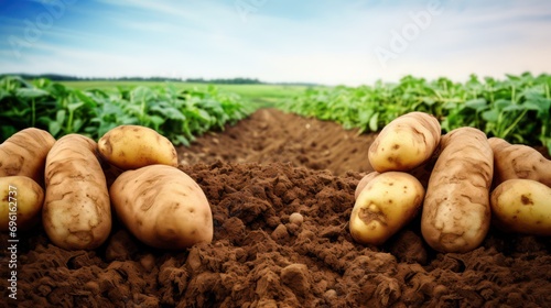 potato harvest  large ripe potato fruit has just been harvested by potato farmers