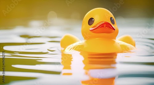 Rubber duck floating on water. photo
