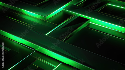 Abstract background green neon color with geometric 3D texture and light leaks