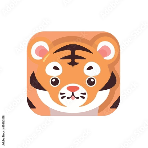 Cute tiger face. Vector illustration in flat cartoon style. Isolated on white background.