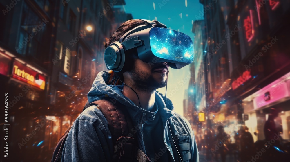 Gamer wear vr or ar controller electronic for playing game with online network connection technology. Gamer wear vr or ar controller electronic for playing game with online network connection technology.