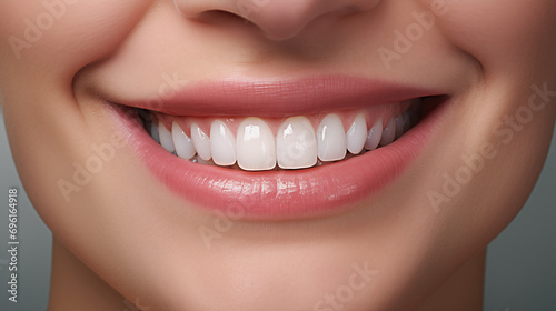 Close-up image showcasing a clear view of a smiling mouth with well-aligned  beautiful  and clean white teeth. Perfect for illustrating dental health. Generative AI.