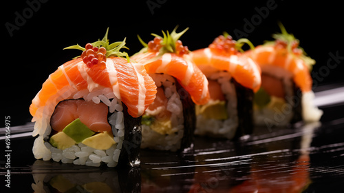 Close-up Shot of Sushi. Generative AI.