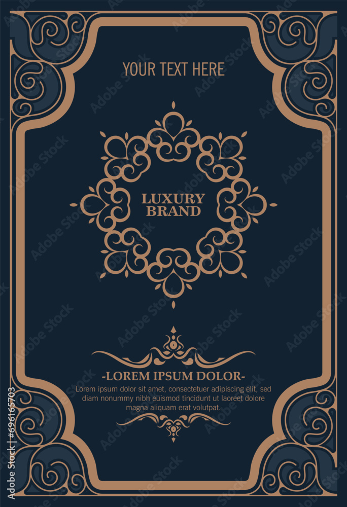 Vintage ornament greeting card vector template. Retro wedding invitation, advertising or other design and place for text. Flourishes ornamental frame and pattern background.