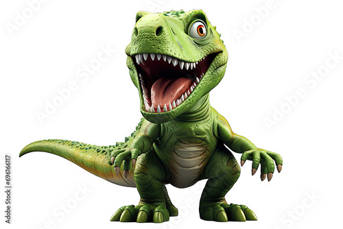 Green T rex dinosaur toy 3d rendering isolated illustration on white background