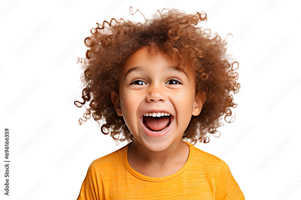 Portrait of a happy kid smiling and laughing, isolated on transparent background - obrazy, fototapety, plakaty 