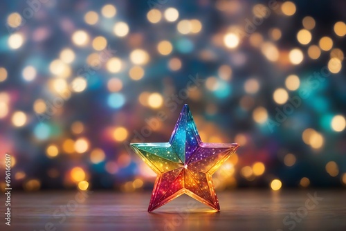 Colorful christmas stars on bokeh background. Christmas and new year concept.