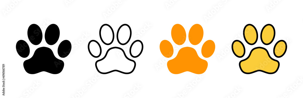 Paw icon set vector. paw print sign and symbol. dog or cat paw - obrazy, fototapety, plakaty 
