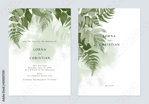 White greenery fern leaves wedding invitation