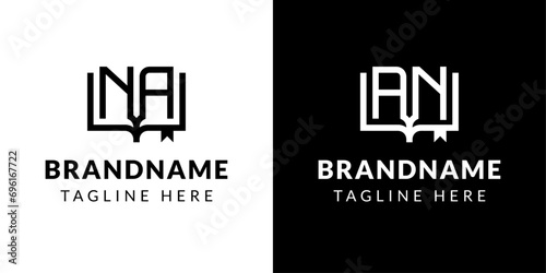 Letter AN and NA Book Logo, suitable for business related to book with AN or NA initials.