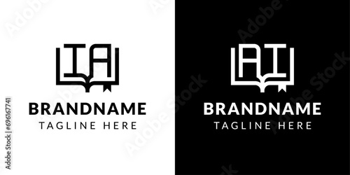 Letter AI and IA Book Logo, suitable for business related to book with AI or IA initials.