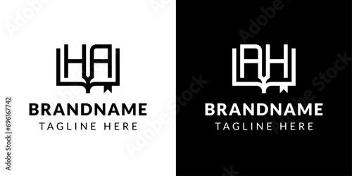 Letter AH and HA Book Logo, suitable for business related to book with AH or HA initials.