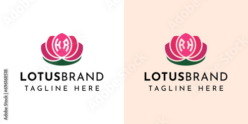 Letter HR and RH Lotus Logo Set, suitable for business related to lotus flowers with HR or RH initials.