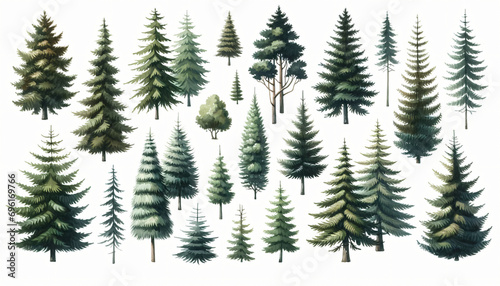 Cute Boho collection  Pine trees on white background