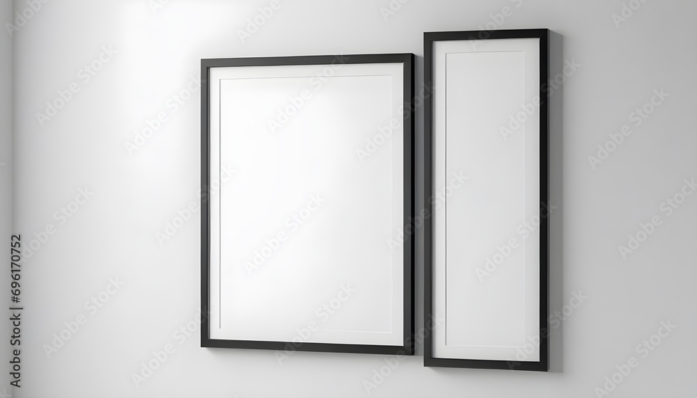 Vertical-black-frame-mockup-close-up-on-wall,-3d-render