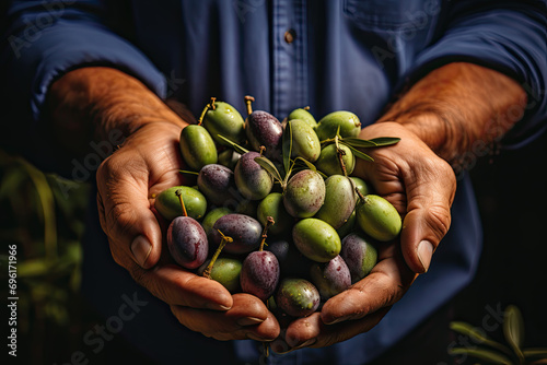 Close-up of hands holding freshly picked olives