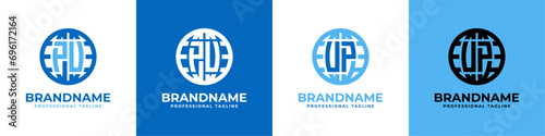 Letter PU and UP Globe Logo Set, suitable for any business with PU or UP initials.