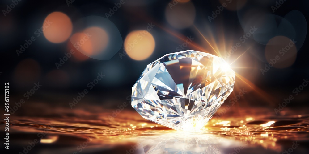 Closeup A radiant diamond set against a shiny background Closeup A radiant diamond set against a shiny background