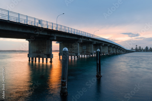 Cloudy sky view over Forster-Tuncurry Bridge, NSW, Australia.