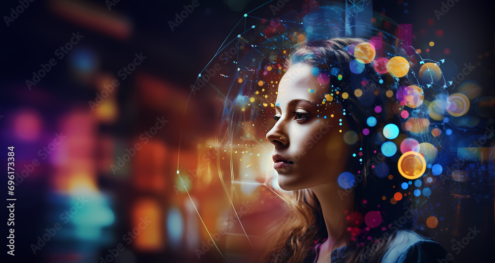 Synergy of Touch: Girl Harnessing Hologram and Artificial Intelligence for Interactive Screen Experience. Exploring the Future with a Seamless Blend of Holographic Displays and AI, 