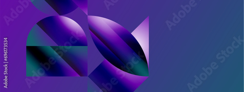 Serene gradient template. Circles and triangles mingle in minimalist perfection. Gentle fusion of forms and hues creates balanced yet captivating backdrop, embodying modern sophistication