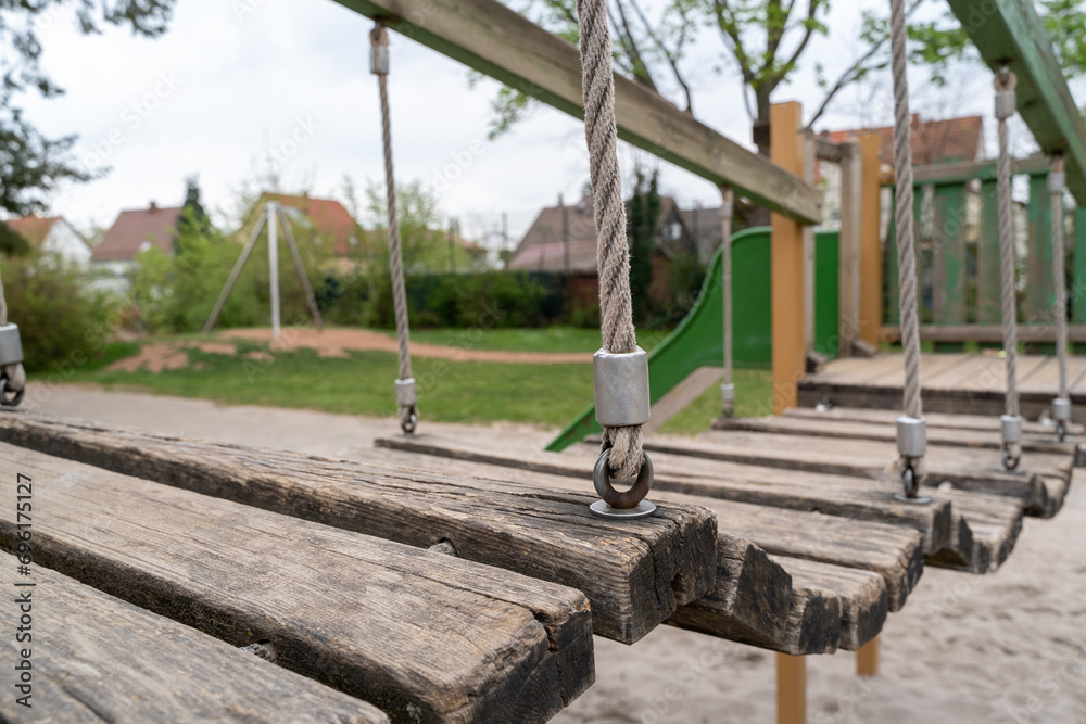 Wooden bridge for children in the playground Wooden bridge for children in the playground