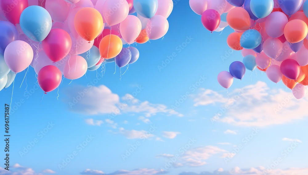 Pastel Balloons Floating in the Sky Amongst Clouds