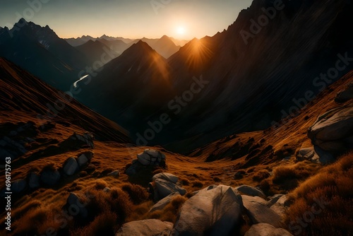 sunset over the mountains generated by AI technology