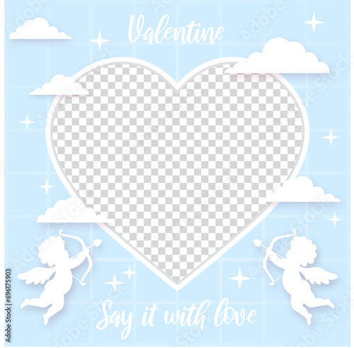 blank photo template mockup frame valentine day style cupid love blue design vector mockup illustration