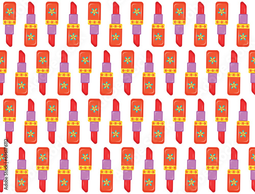 Seamless fashion accessories pattern. Seamless pattern with colorful lip stick in cartoon style. Trendy fashion accessories and clothing vector illustration.