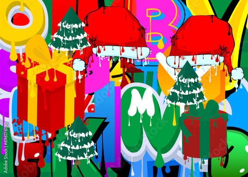 Christmas Graffiti. Abstract modern holiday street art decoration, Festive Season performed in urban painting style.
