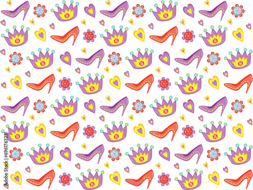 Trendy fashion accessories and clothing vector illustration. Seamless fashion accessories pattern. Seamless pattern with colorful clothing, cosmetics and jewelry in cartoon style. 