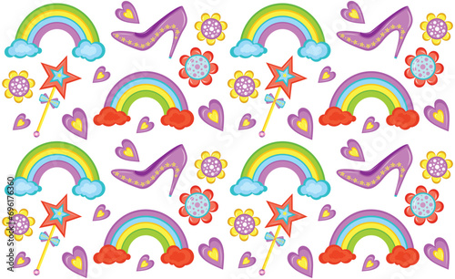 Seamless fashion accessories pattern. Seamless pattern with colorful crown in cartoon style. Trendy fashion accessories and clothing vector illustration.