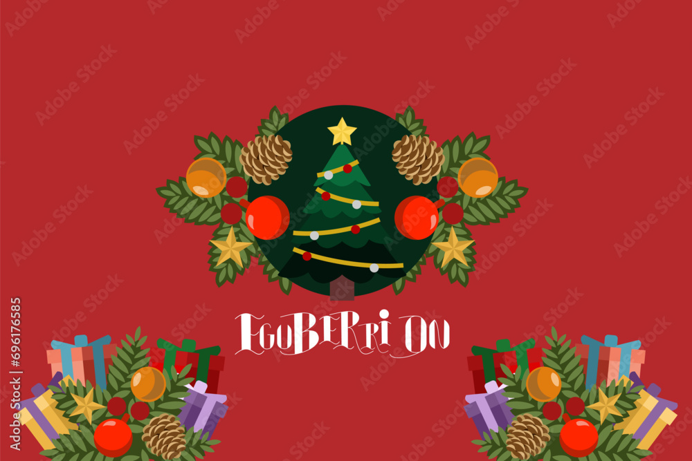 Translation: Merry Christmas. Eguberri On vector text Calligraphic Lettering design card template. Suitable for greeting card, poster and banner.

