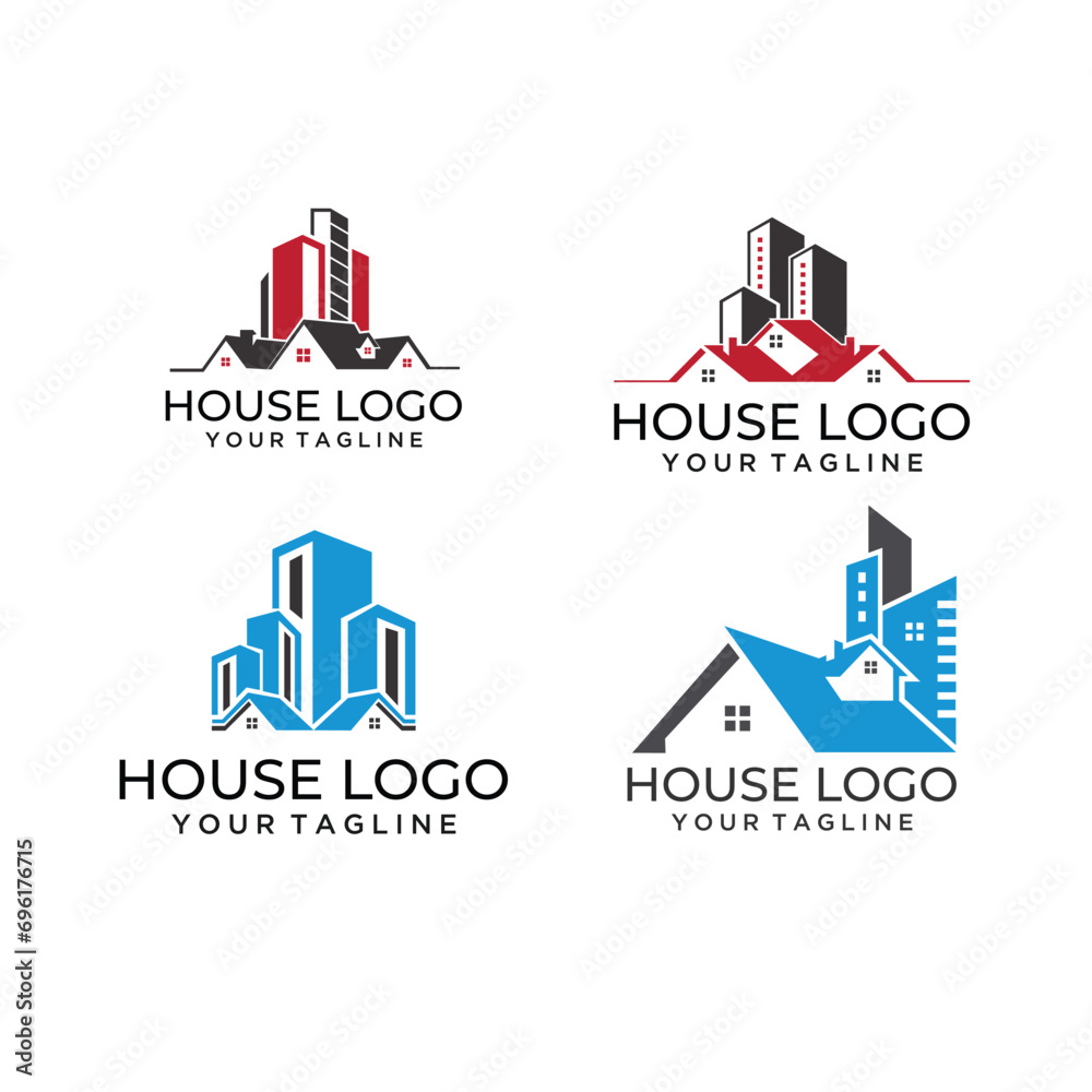 Naklejka premium Real Estate Logo, house logo and building logo icon set .design template vector illustration