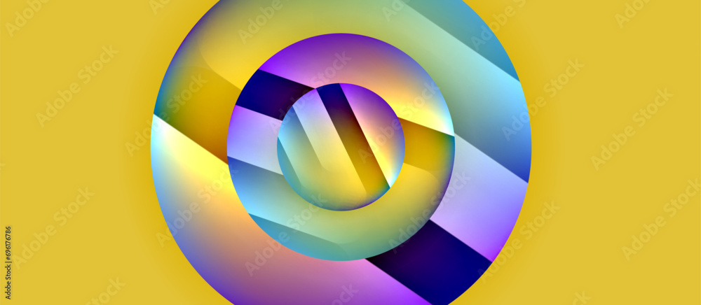 Glossy metal glowing circles geometric background. Minimal abstract composition. Vector illustration For Wallpaper, Banner, Background, Card, Book Illustration, landing page