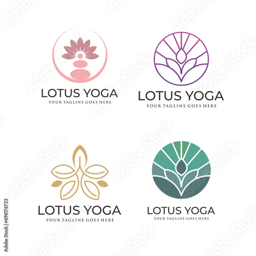 Collection of Yoga, Zen and Meditation logos, linear icons and elements. Bohemian style minimalist illustrations in pastel colors. Vector design