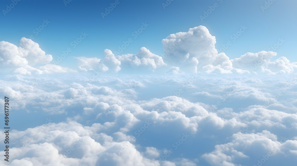 Serene Blue Sky with Fluffy White Clouds - obrazy, fototapety, plakaty 