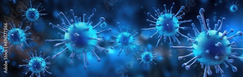 Dancing Blue Viruses: A Symphony of Infections in Chromatic Hues, health risks, pandemics, immunity, and the ongoing efforts in medical research and vaccination development. 
 photo